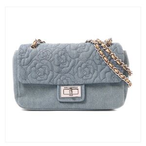 Elegant Blue Quilted Karl Lagerfeld Chain Shoulder Bag